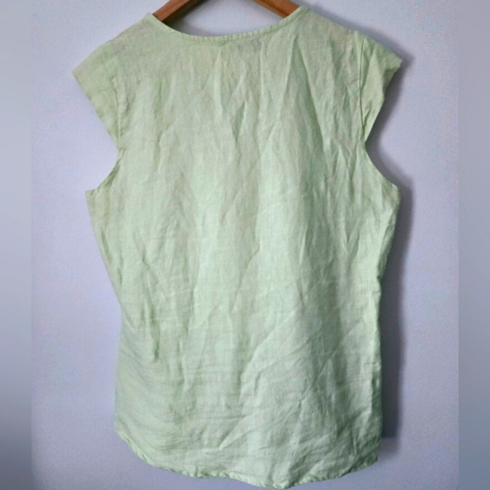 EVA TRALALA Light Green Women's Linen Top - Picture 5 of 5
